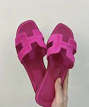 Hermes Oran Pink Suede Leather Slides - 3