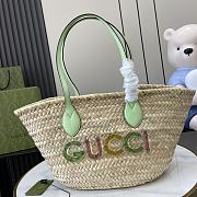 	 Gucci Metallic Small Logo Straw Green Basket Bag - 26x22x18cm - 1