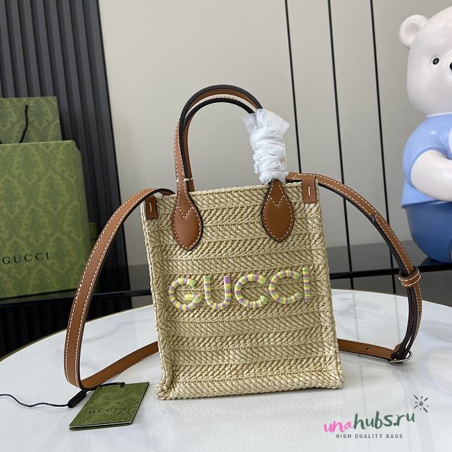 GUCCI SUPER MINI STRAW-EFFECT BAG - W14cm x H18.5cm x D8cm - 1