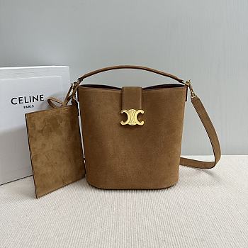 Celine Bucket Bag Suede Brown Leather - 24x25x16cm