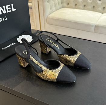 Chanel Sequins Gold & Black Slingback 65mm