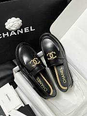 Chanel Black Leather CC Gold Logo Loafers - 1