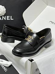 Chanel Black Leather CC Gold Logo Loafers - 6