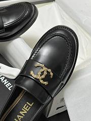 Chanel Black Leather CC Gold Logo Loafers - 2