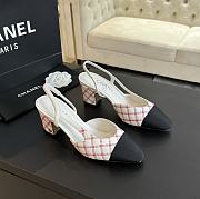 Chanel White & Red Leather Slingback - 2