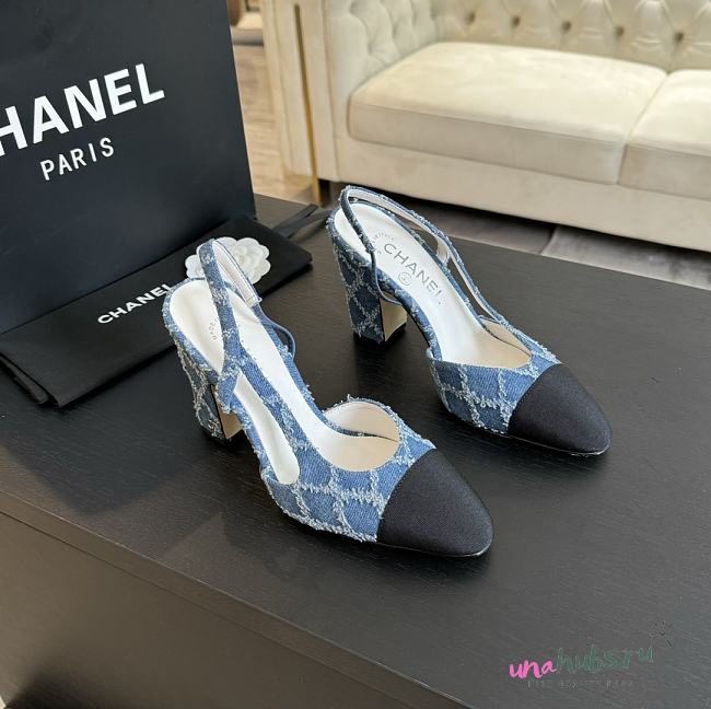 Chanel Denim Leather Slingback - 1