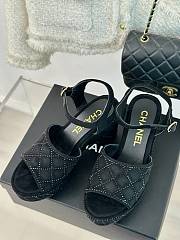 Chanel Lambskin Quilted Peep Toe Wedge Sandals Black Suede - 5