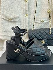 Chanel Lambskin Quilted Peep Toe Wedge Sandals  - 3