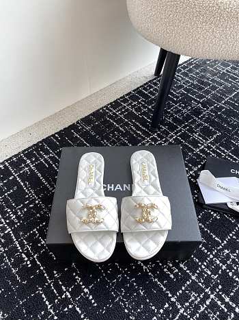 Chanel Lambskin Quilted Gold CC Logo Slides 