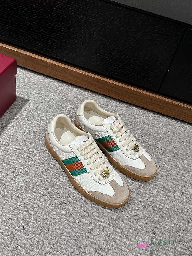 Gucci Web Leather White Sneakers - 1