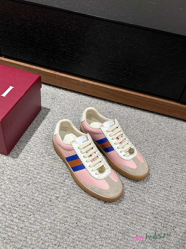 Gucci Web Leather Pink Sneakers - 1