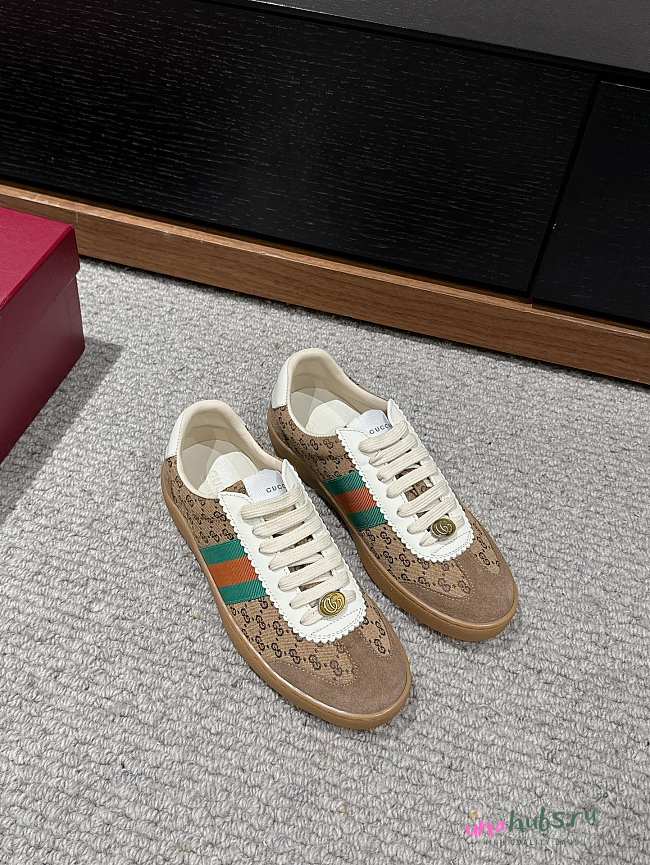 Gucci Web Leather Brown Sneakers - 1