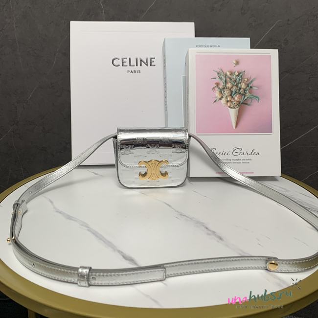 CELINE MINI CLAUDE IN LAMINATED CALFSKIN SILVER - 12 X 9.5 X 4 CM - 1