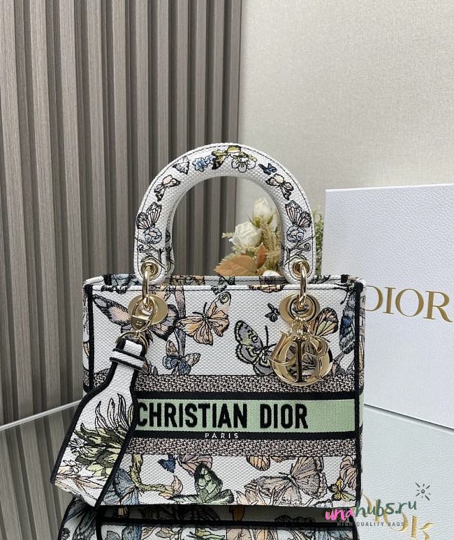 Dior Medium Lady D Lite Green Embroidery Butterfly 24cm - 1