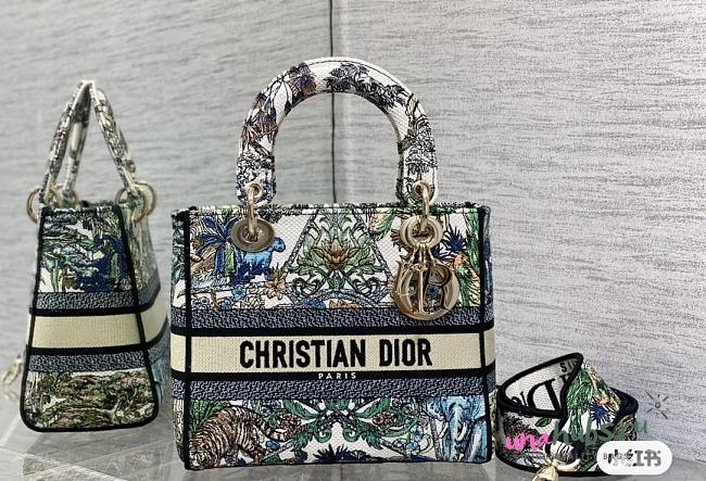 Dior Medium Lady D-Lite Green Star Embroidery Bag 24cm - 1