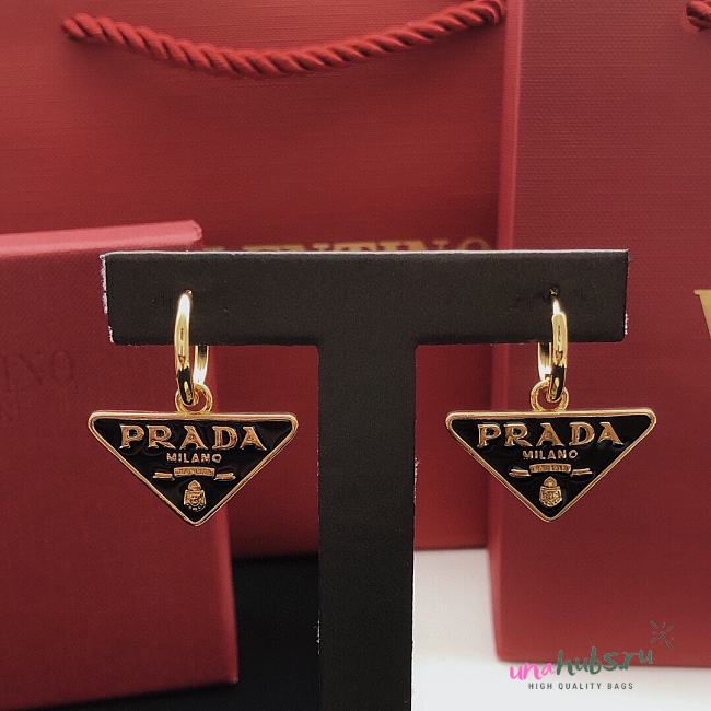 Prada Metal Triangle Black & Gold Earrings - 1