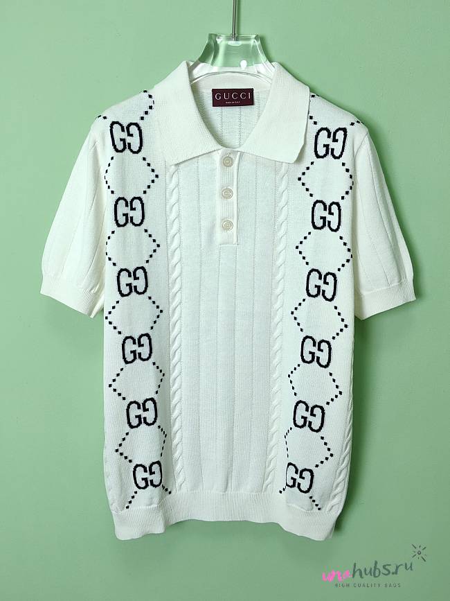 Gucci GG intarsia cotton polo shirt in white - 1