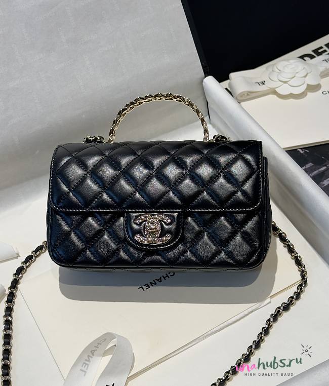 Chanel 23A Mini Rectangle Flap with Crystals Top Handle in Black Lambskin - 1