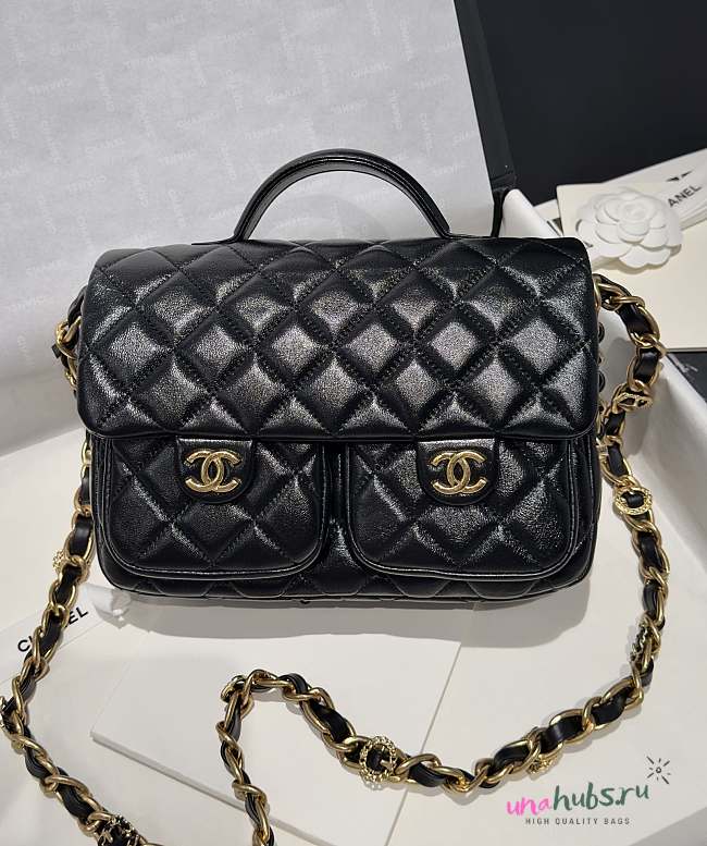 Chanel Top Handle With 2 pocket black caviar leather - 1