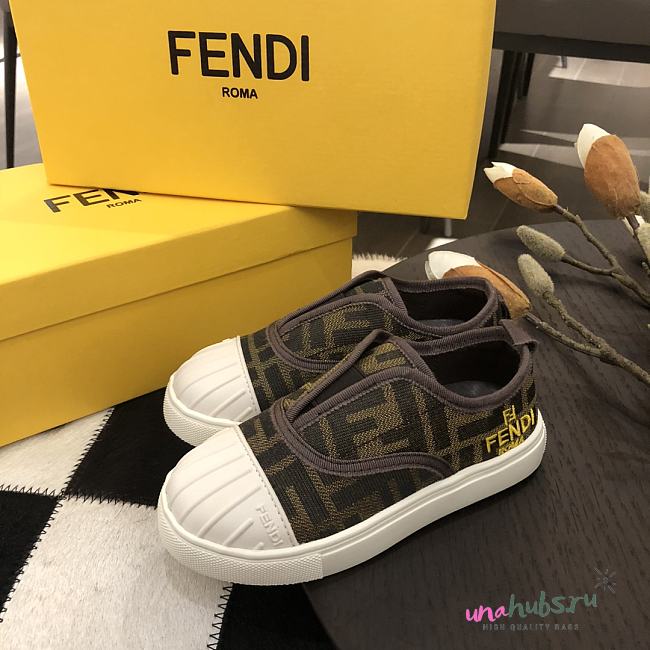 Fendi JUNIOR SNEAKERS Tobacco jacquard junior sneakers - 1