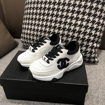 Chanel Kid Sneakers Mesh, Suede & Calfskin Black and white