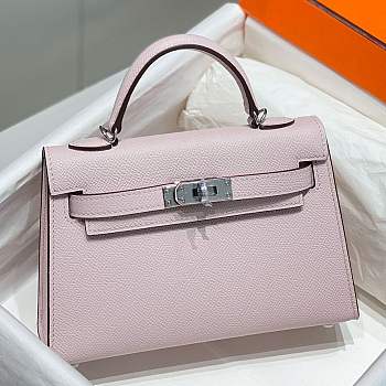 Hermes Kelly Mini Pink Silver Hardware - 19 x 12 x 6 cm