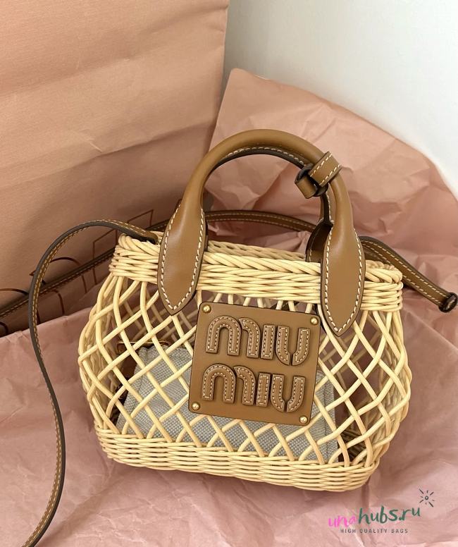 Miu Miu Mini Woven farbic handbag with leather trim  - 1