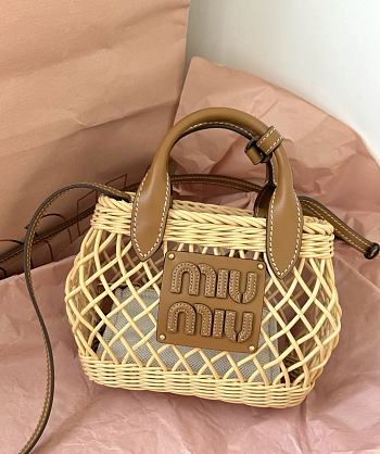 Miu Miu Mini Woven farbic handbag with leather trim 