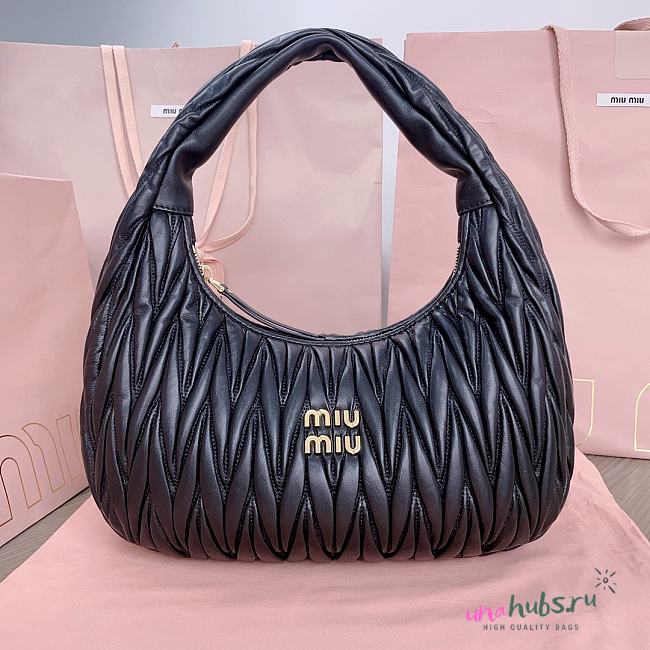 	 Miu Miu Wander matelassé nappa leather hobo black bag - 29x24x10cm - 1