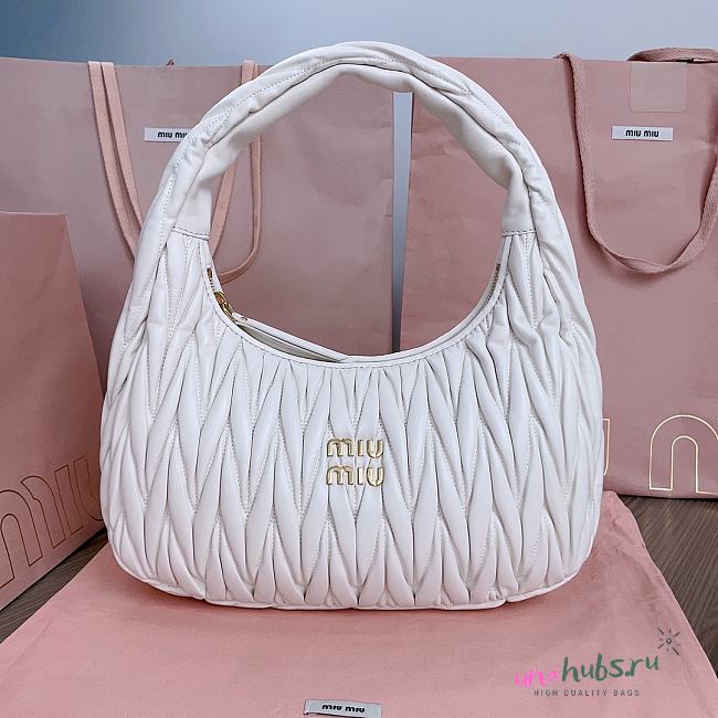 	 Miu Miu Wander matelassé nappa leather hobo white bag - 29x24x10cm - 1