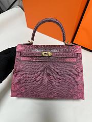 Hermes Kelly 25 A Rare, Shiny Ombre Salvator Lizard Sellier with Gold Hardware - 1