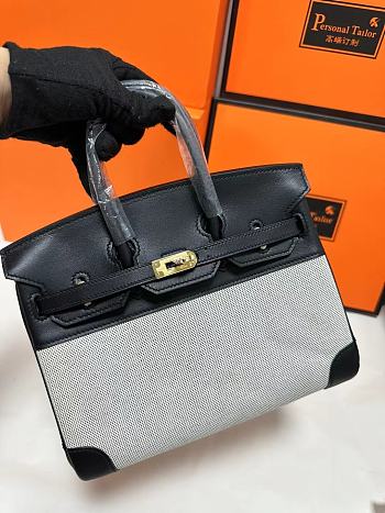 HERMES Toile H Swift Birkin 25 Black Bag