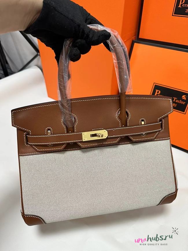 HERMES Toile H Swift Birkin 25 Brown Bag - 1