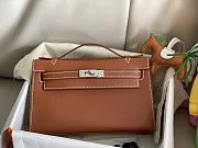 Hermes Natural Leather Mini kelly Bag 22CM Brown Silver Hardware - 3