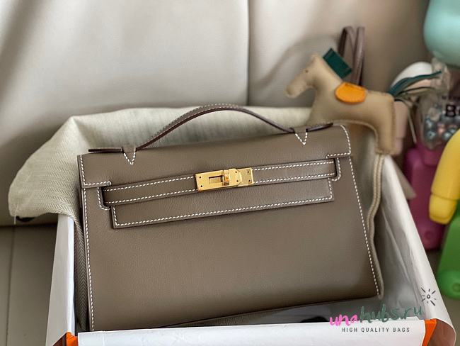 	 Hermes Natural Leather Mini kelly Bag 22CM Dove Grey Gold Hardware - 1