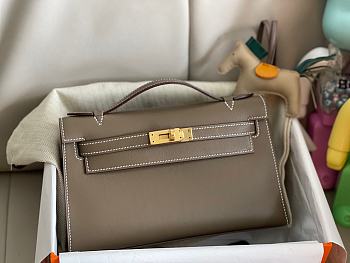 	 Hermes Natural Leather Mini kelly Bag 22CM Dove Grey Gold Hardware