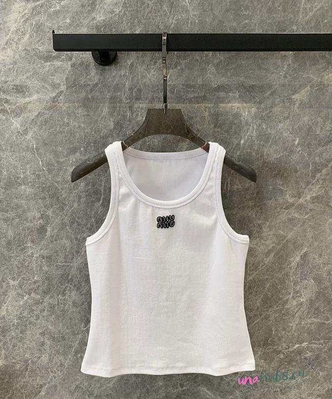 Miu Miu Women White Tank Top Black Logo - 1