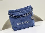 Chanel Mini 22 Bag Blue Studded Denim Silver Hardware - 1