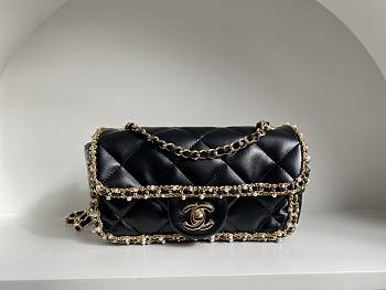 Chanel Lambskin Quilted Pearl Edge Mini Rectangular Flap Bag Black 20cm