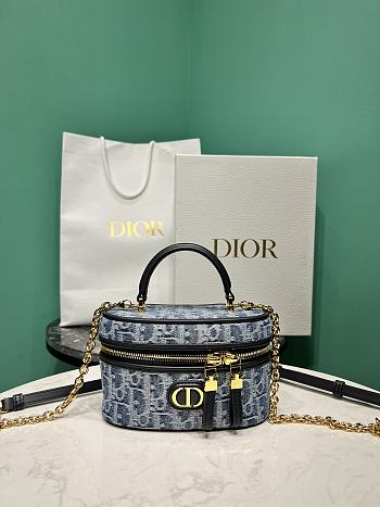 Dior 30 Montaigne Mini Vanity Case Blue Denim Dior Oblique Jacquard 16.5*8*9.5cm