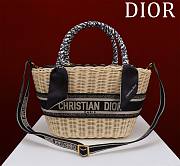 Dior Hat Basket Bag Natural Wicker and Blue Dior Oblique Jacquard - 35 x 20.5 x 11 cm - 1