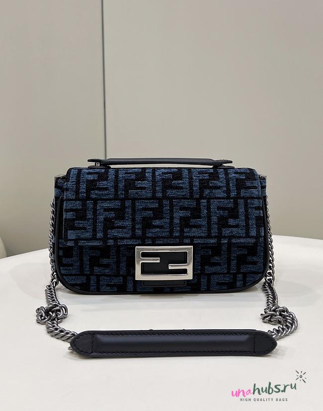 Fendi Baugette Blue Velvet Bag - 24x7x13cm - 1