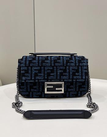 Fendi Baugette Blue Velvet Bag - 24x7x13cm