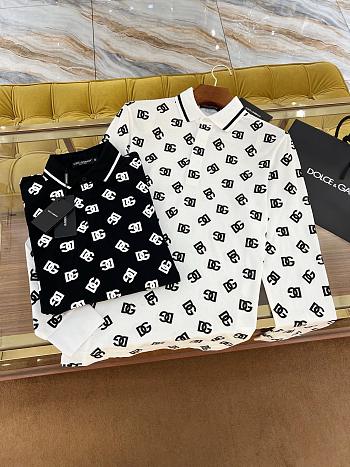 Dolce&Gabbana Long-sleeved cotton polo-shirt with DG Monogram