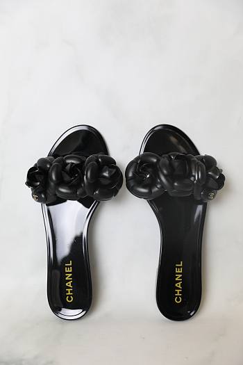 Chanel Camellia Jelly Slides Black