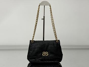 Balenciaga Monaco Black Shoulder Bag - 24.8x22x12cm