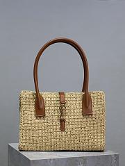 YSL PANIER RECTANGLE in raffia and leather NATURAL AND BRICK - 29×21×9cm - 1