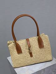 YSL PANIER RECTANGLE in raffia and leather NATURAL AND BRICK - 29×21×9cm - 3