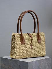 YSL PANIER RECTANGLE in raffia and leather NATURAL AND BRICK - 29×21×9cm - 2