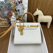 Hermes Kelly 25 White abd Brown Ostrich Leather  Bag - 1